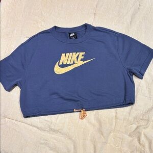 Nike Navy Cropped Tee with Yellow Logo
